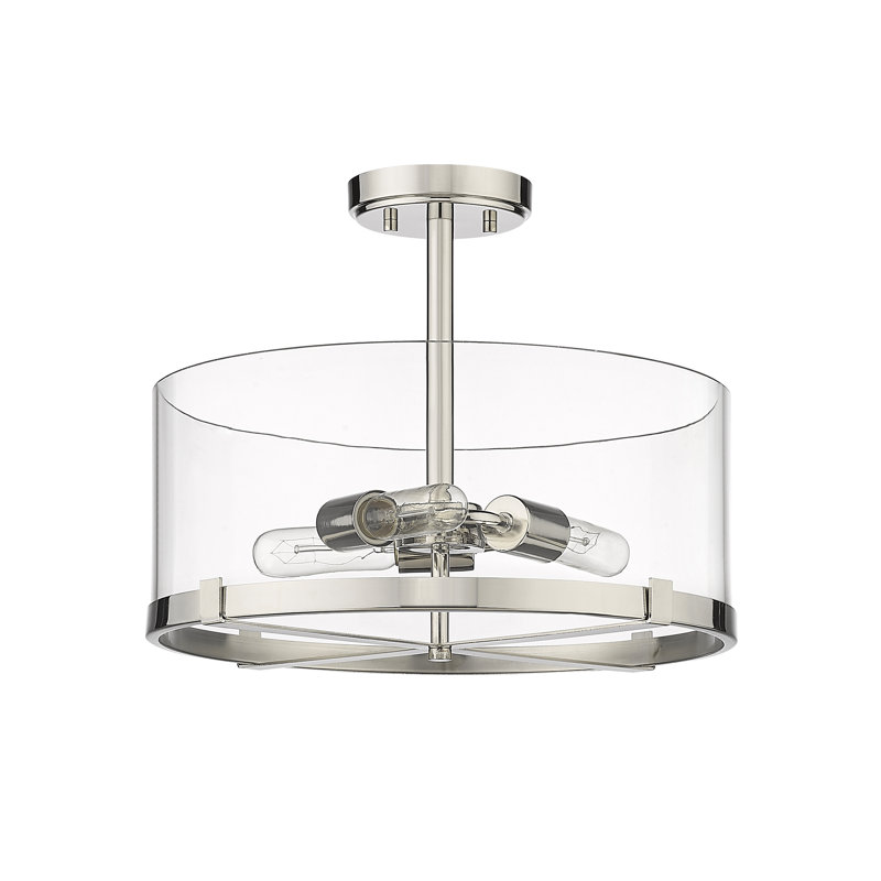 Plafonnier semi-encastré 3 lumières 16,5 po Mabe, Nickel poli