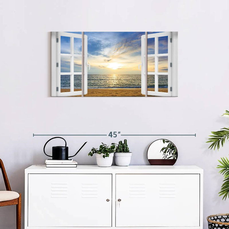 Fenêtre à la plage éthérée 3 pièces, H 18 po x l 39 po x P 1,25 po