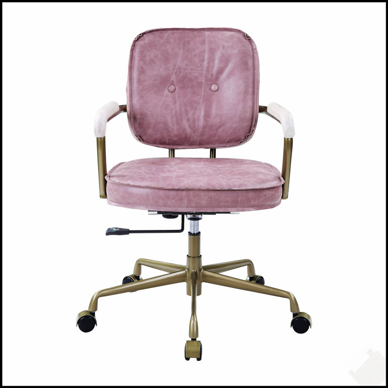 Chaise de bureau ergonomique en cuir fleur Siecross avec coussin épais et fonctions réglables, Rose