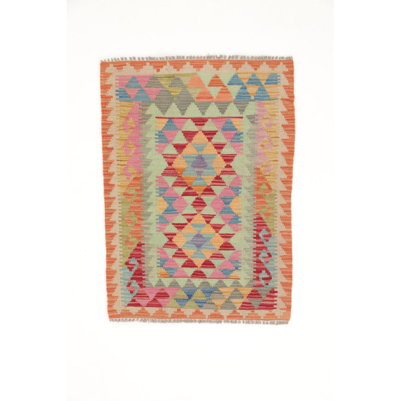 Rectangle 60 cm x 90 cm Geometric Wool Hand Woven Kilim