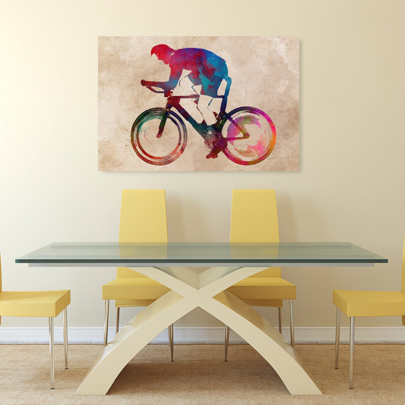 «Vibrant Cycling Racer», art mural contemporain, 32" H x 48" W