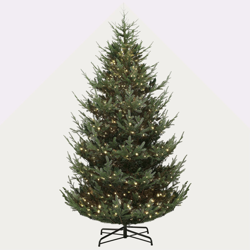 Arbre de Noël pré-éclairé, arbre de Noël artificiel pin nordique avec 300 lumières DEL bicolores et branches de 1939, arbre de Noël à charnière avec base large pour les fêtes