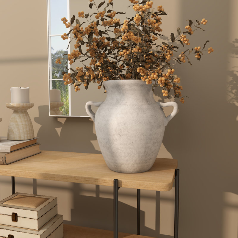 Vase texturé en céramique avec ombrages et poignées, Blanc