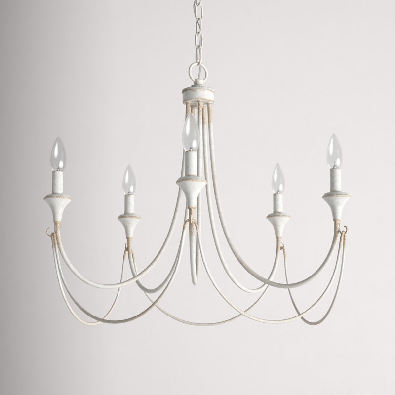 Lustre traditionnel classique à 5 lumières de style bougie, Blanc antique