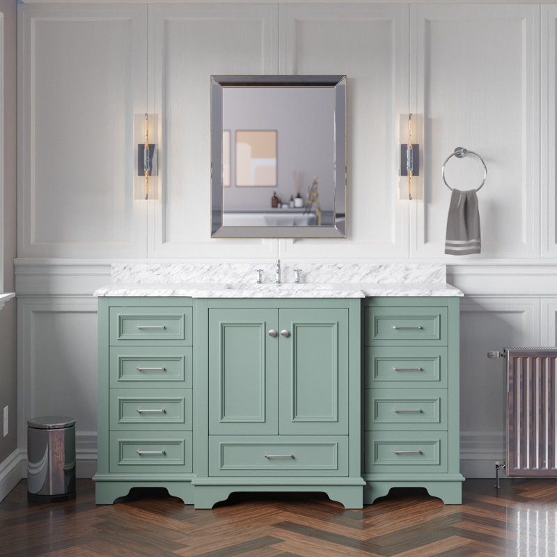 Ensemble de meuble-lavabo simple 60 po Loughlam, Marbre de Carrare, Vert sauge
