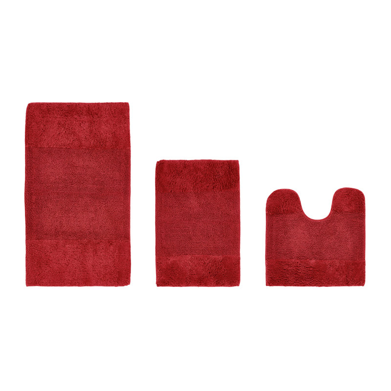 Ensemble de tapis pour salle de bain 3 pièces 100% coton 2155 g / m² Merkle, certifié OEKO-TEX®, envers en latex antidérapant, touffeté moelleux, super absorbant et lavable à la machine pour salle de bain, douche et baignoire, rouge