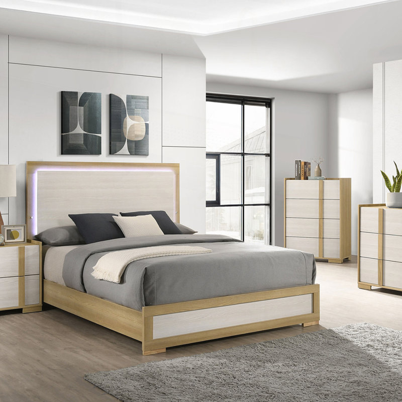 Wood LED Panel Bed