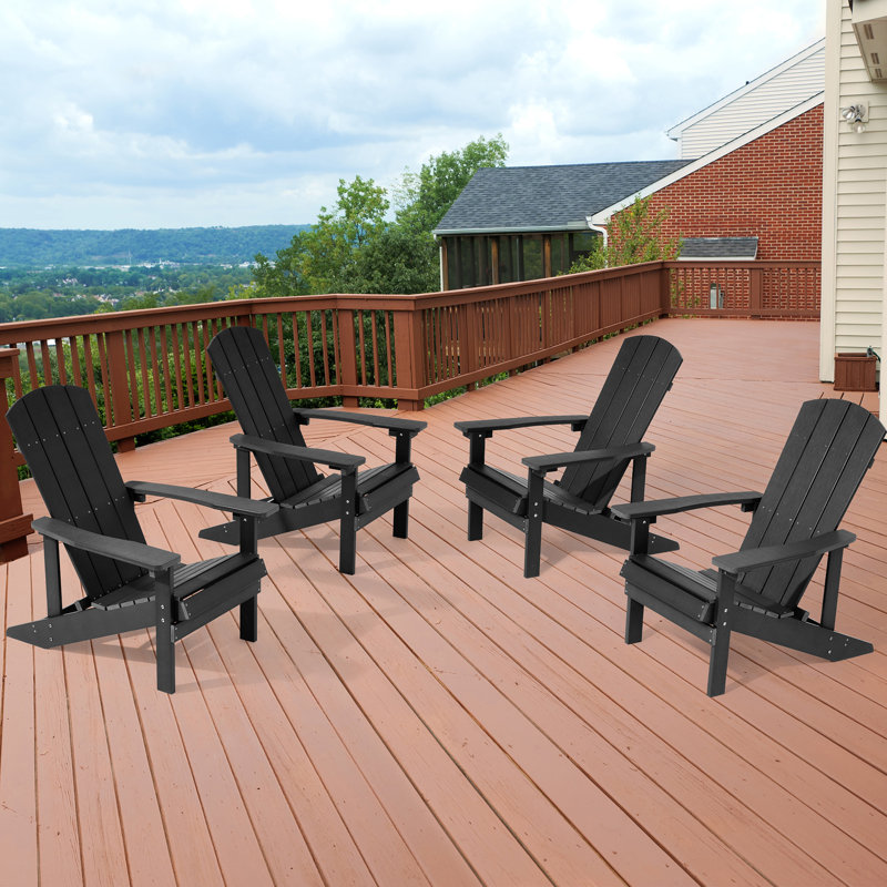 Bergenfield Plastic Adirondack Chair Weather Resistant Chair for Backyard Deck, Black