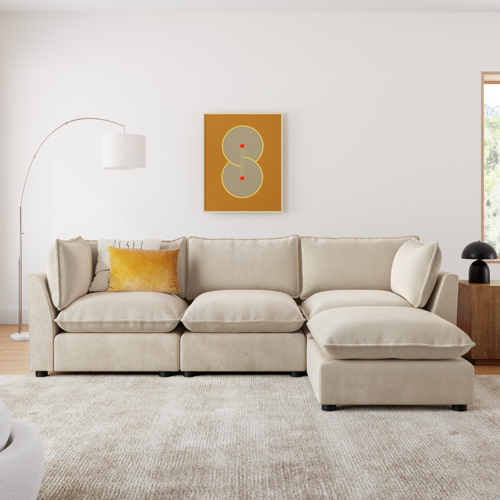 Eagan 106" 4 - Piece Modular Sectional, Beige Chenille