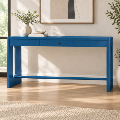 Console d'entrée en bois avec placage de chêne, tiroir et pied ovale ajouré