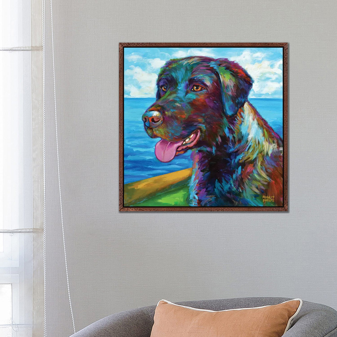 Chocolate Lab By The Sea von Robert Phelps - Galerie-verpackte Leinwand Giclée auf Leinwand