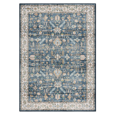EVERWASH Haven Distressed Border Machine Washable Area Rug with AirFlo Technology, Blue, 8'x10'