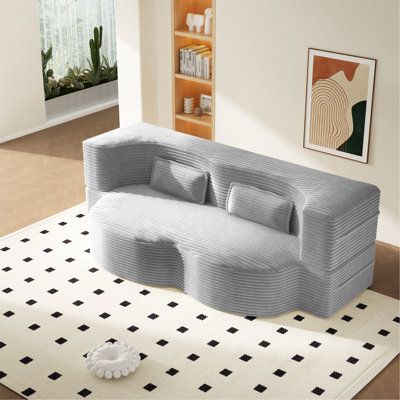 Matelas simple pliant de 15 po pour le salon, canapé de sol moderne avec 2 coussins, canapé-lit convertible en velours côtelé rembourré de mousse, lit d'invité, salle de jeux, aucun assemblage requis, gris clair