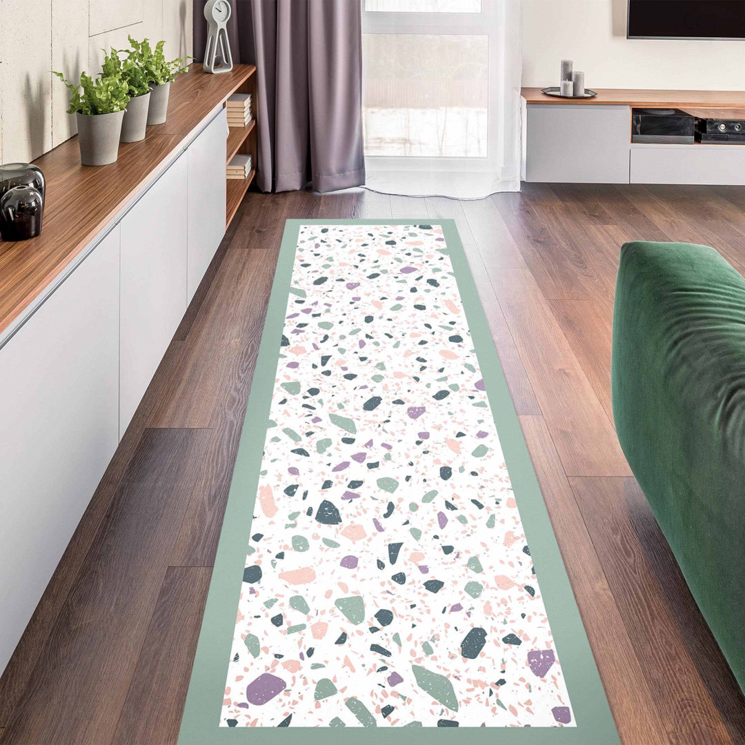 Vinyl-Teppich - Detailliertes Terrazzo Muster Agrigento Mit Rahmen