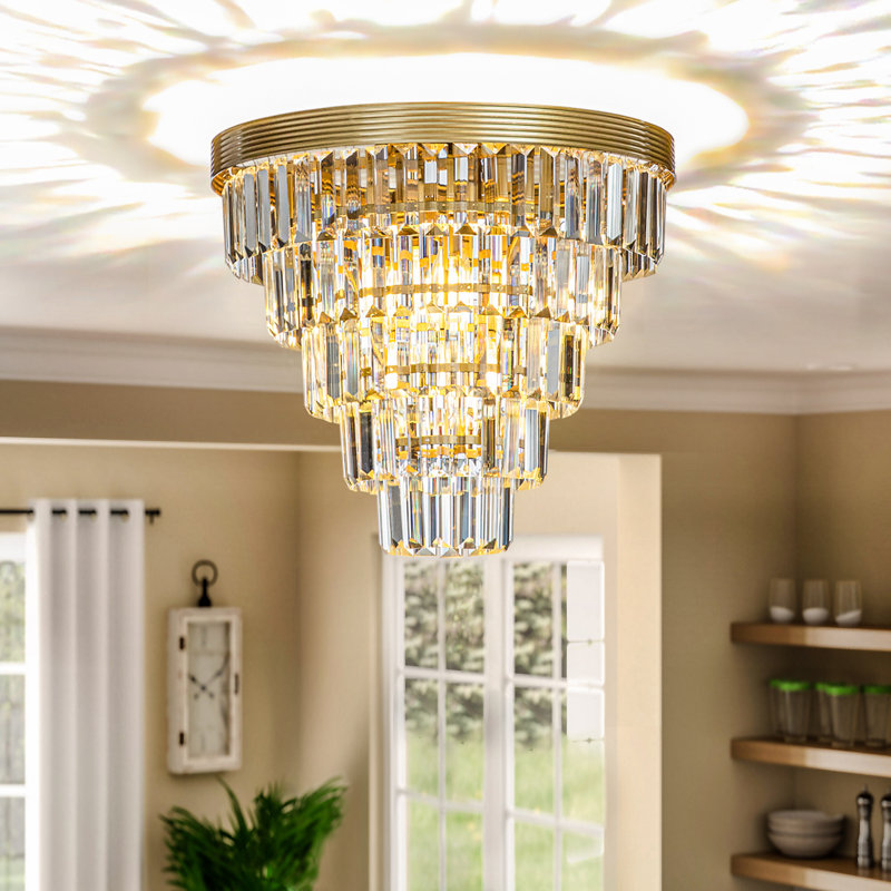 Plafonnier encastré 4 lumières 16 "avec accents en cristal 4 lumières