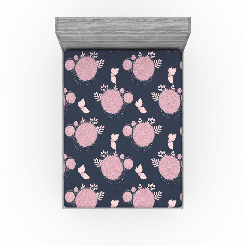 Ambesonne Springtime Fitted Sheet Hydrangea Bloom Leafy Pale Pink and Dark Indigo, Queen Fitted Sheet