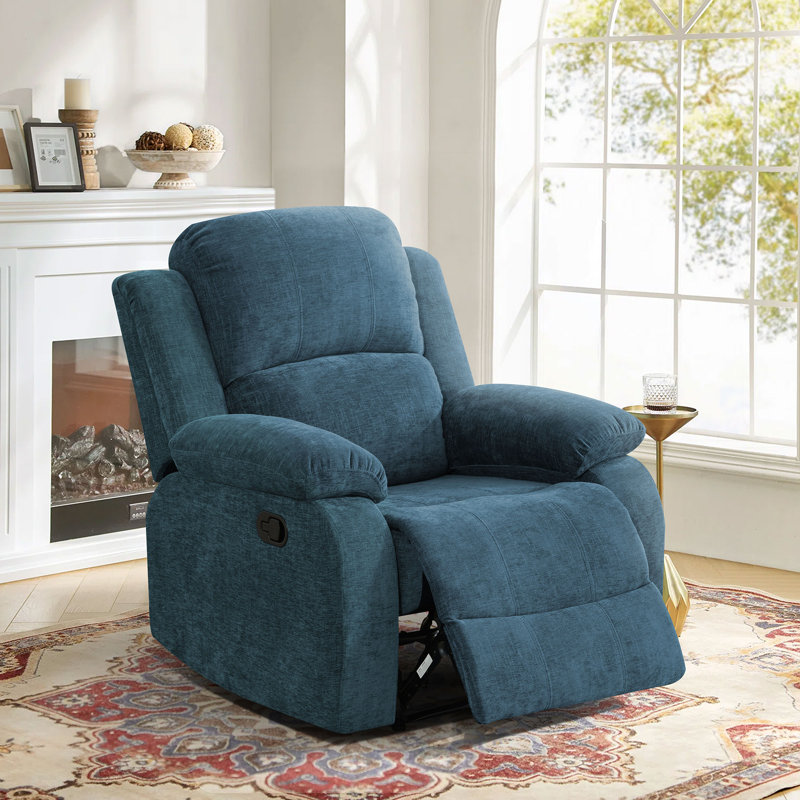 Fauteuil inclinable manuel en tissu 35 po, Bleu clair et bleu