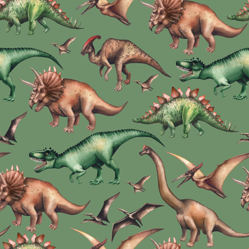 Watercolour Dinosaurs Pattern by Homunkulus28 - Wrapped Canvas Print, 76cm H x 76cm W x 3.8cm D