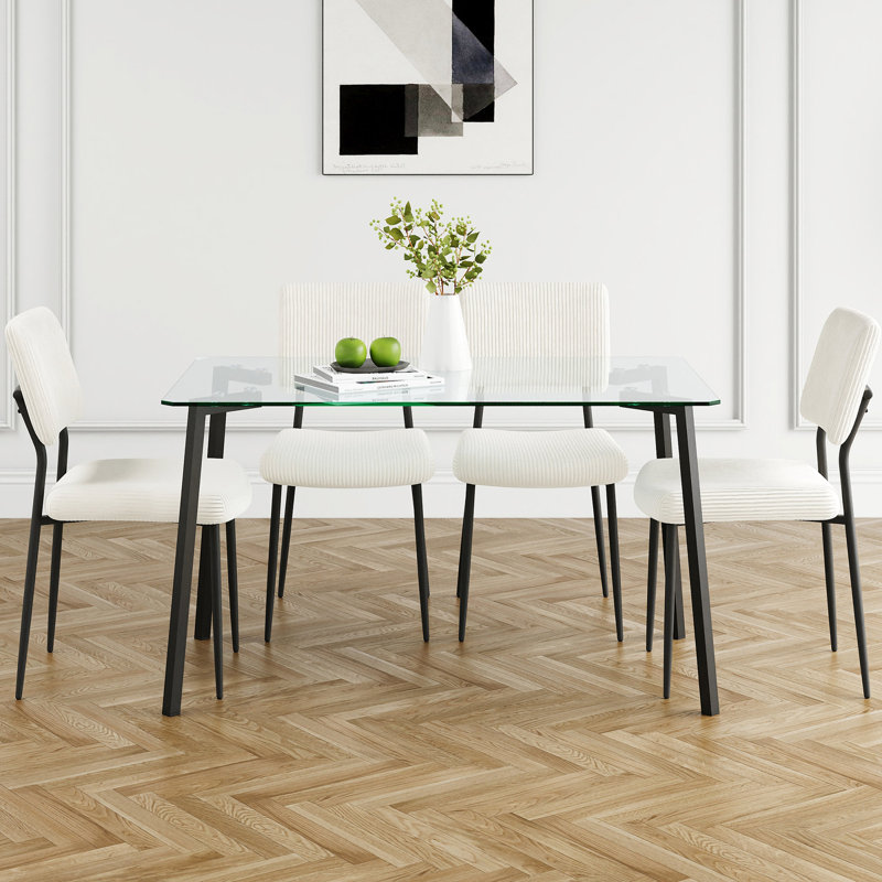 Table et chaise en verre de conception simple pour salle à manger transparente trempée avec chaises