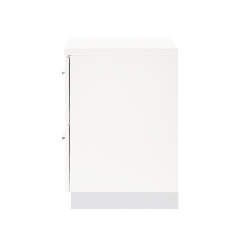 2 table de chevet en blanc brillant - rangement spacieux pour la chambre à coucher, tiroirs doublés de feutre, accessoires de glissières en métal lisses pour une décoration élégante et stable