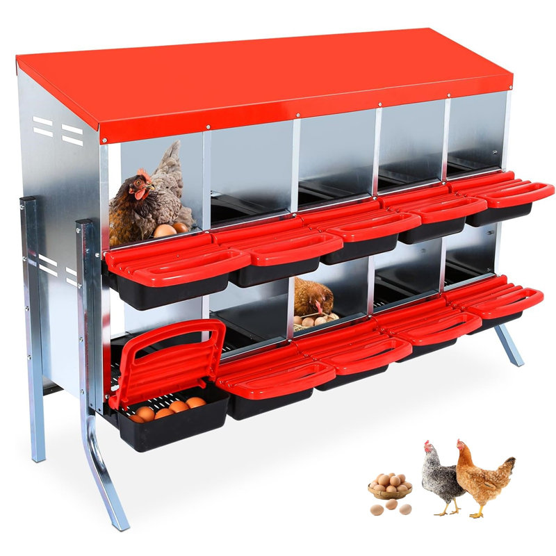 Nichoirs pour poulets, nichoirs à poules, nichoirs à roulettes avec pieds, nichoirs pour poules pondeuses, nichoirs pour poules avec couvercle pour poulailler, 10 compartiments