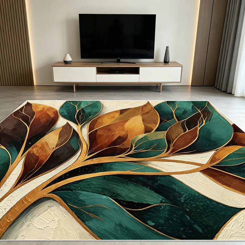 1PC Gold Foil Boho Tropical Leaf Watercolor area rugs for Living Room, Soft and Comfortable, Suitable for all seasons, easy-to-maintain, machine washable Indoor floor mat, Under Table Farmhouse suitable for bedroom, dining room, entryway, home