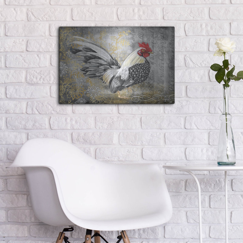 «Gold Lace Rooster A» par Jean Plout, art mural en métal, H 16 po x l 24 po
