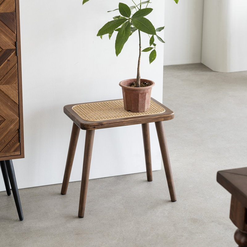 Rattan Accent Stool, Walnut