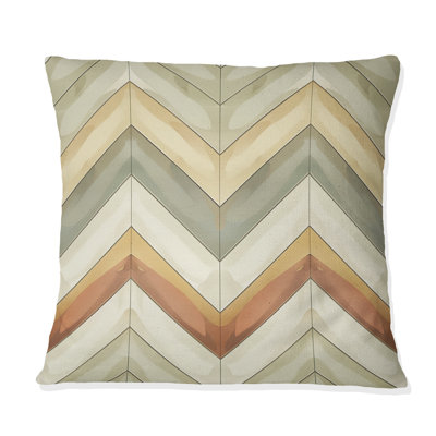 Coussin décoratif beige à motif de chevrons vert I