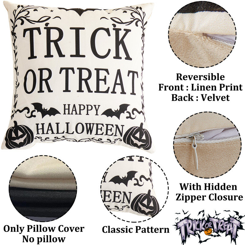 Set Of 4 Halloween Pillow Covers,18"X18" Halloween Decorations Pillow Cases(No Pillow), Black