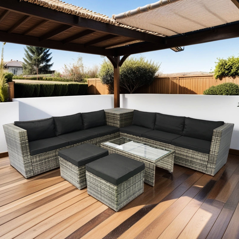 8 Piece Patio - Outdoor With Storage, -, Comfortable Padding, Grey And Black Look Seating Arrangement Storage Box, -, , Fabric