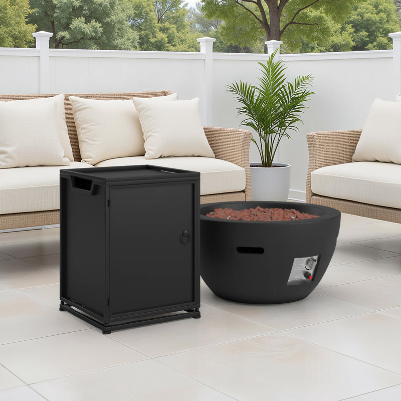 Hotwells 2 Piece Outdoor Concrete Propane Fire Pit Set, Dark Gray
