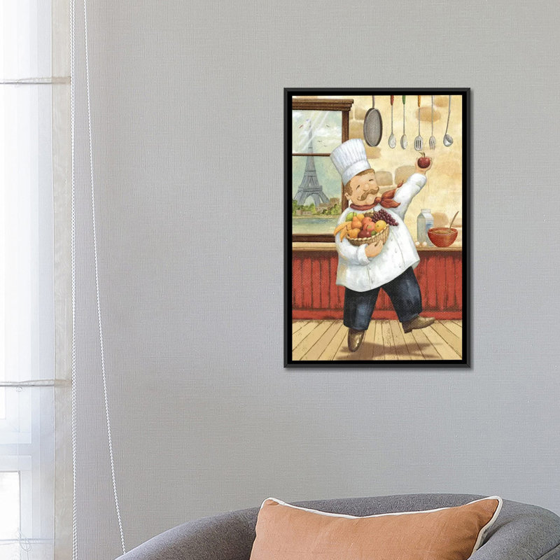 « happy chef i » par daphné brissonnet,, reproduction d’art sur toile, H 26 po x l 18 po x P 1,5 po, Toile avec cadre noir