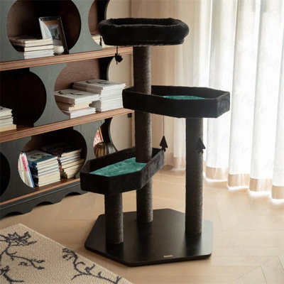 Arbre à chat 40,9 po de style gothique avec lit en cercueil, avec coussin moelleux, chat d'Halloween effrayant avec poteaux à griffer en sisal