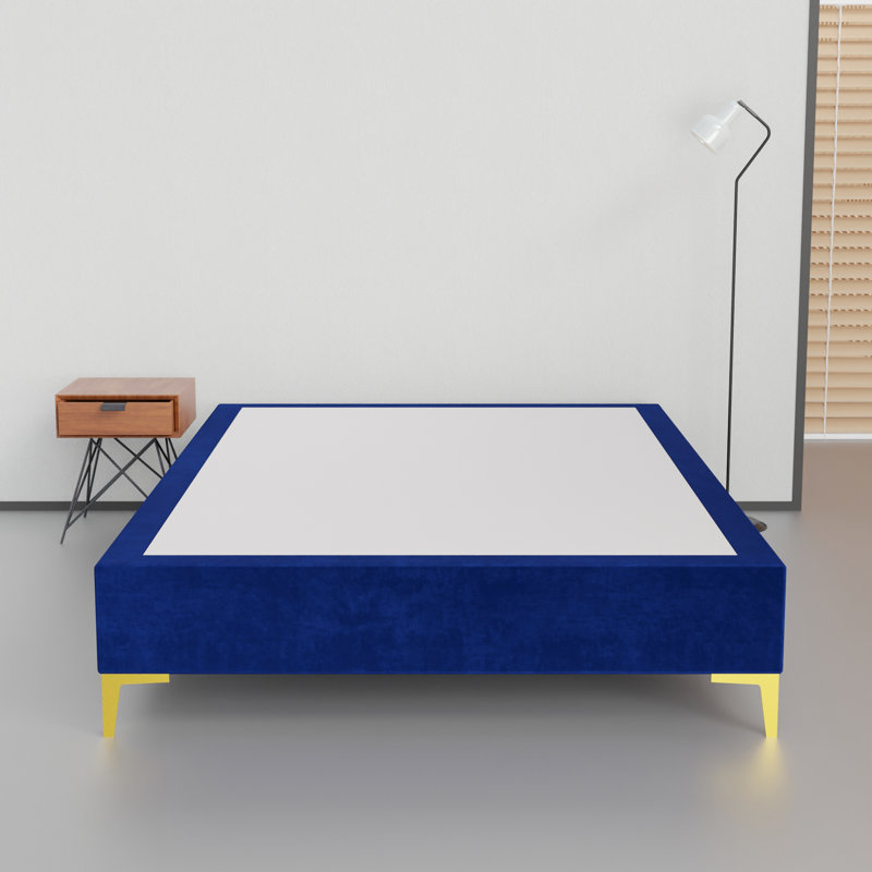 Karvin 15" Premium Velvet Material Wood Box Spring/Bed Frame, Durable, Stylish, Multi Color, King, Blue
