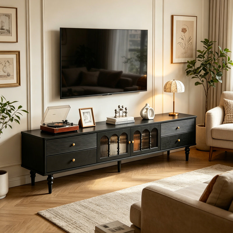 Meuble télé avec rangement Artistic Retro, 20.86" H x 70.86" W x 15.74" D, Black
