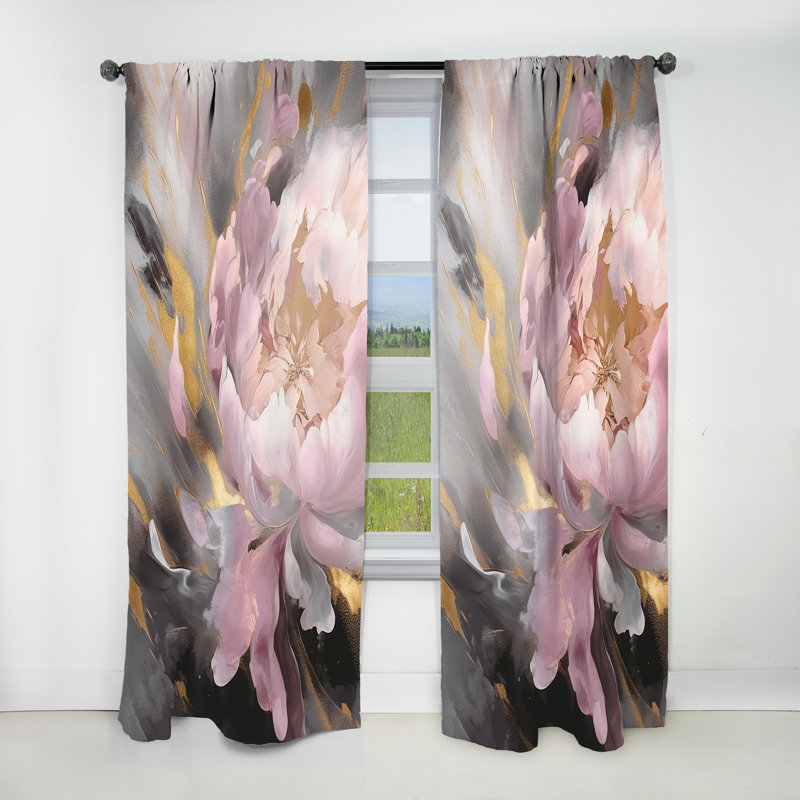 Colina - Enchanted Pink Gold Peony Flower I - Modern Velvet Curtain - Room Darkening - 1 panel, 52" W x 90" L