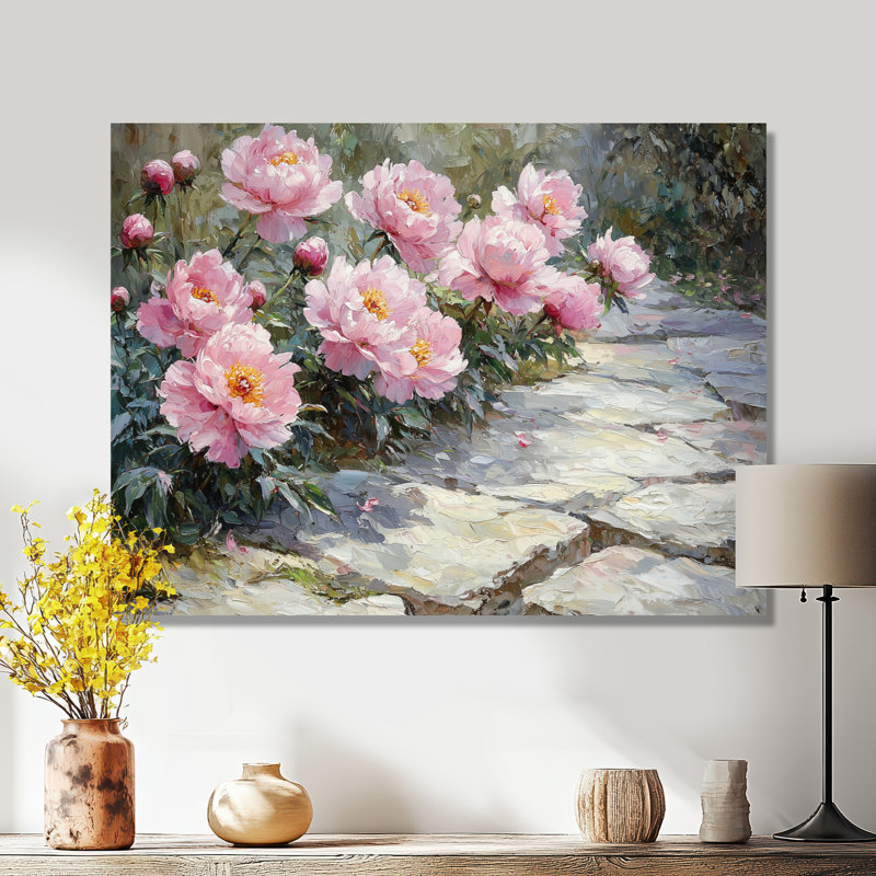 Pivoines le long du sentier du jardin II - pivoines, impression murale sur métal, H 12 po x l 20 po