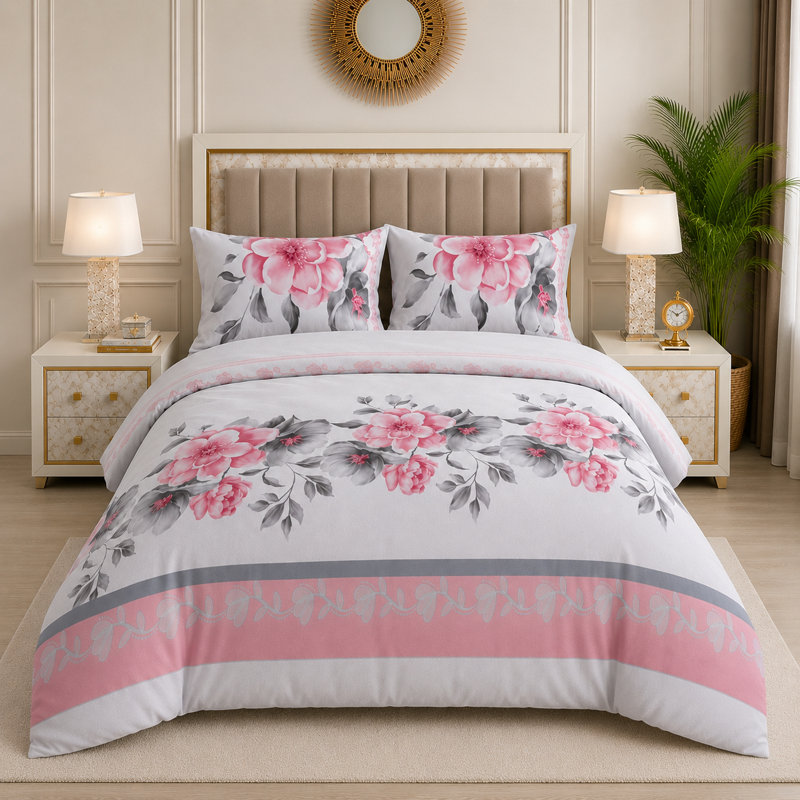 Microfiber Floral Duvet Cover Set, Double Duvet Cover + 3 Additional Pieces