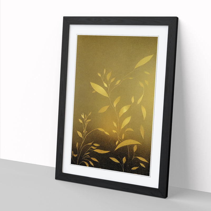 Leaf Print Gold - Picture Frame Print, Black, 46cm H x 34cm W x 2cm D
