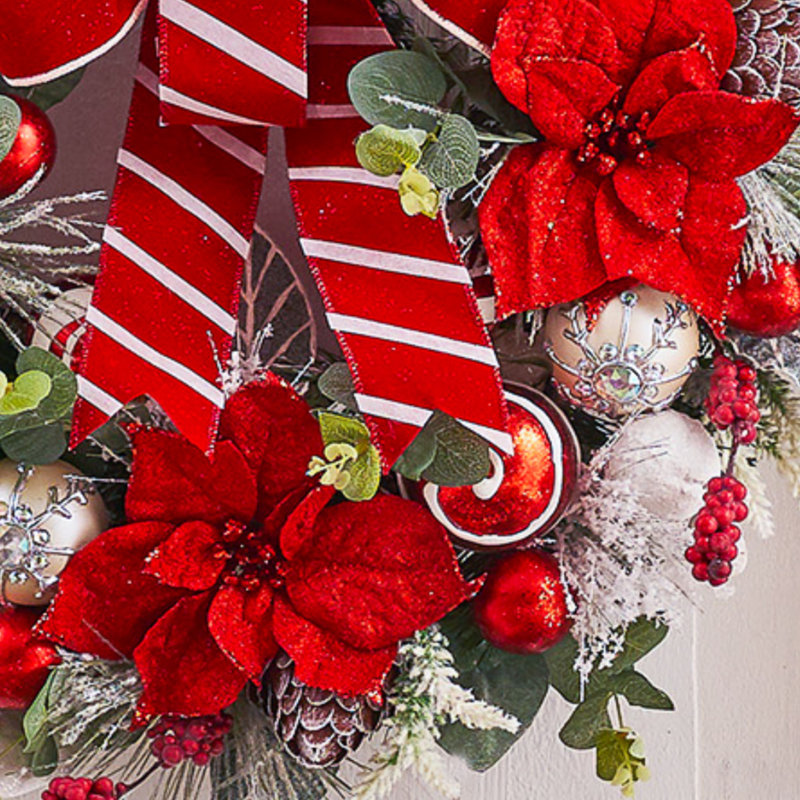 Couronne de poinsettia rouge givrée 22 po