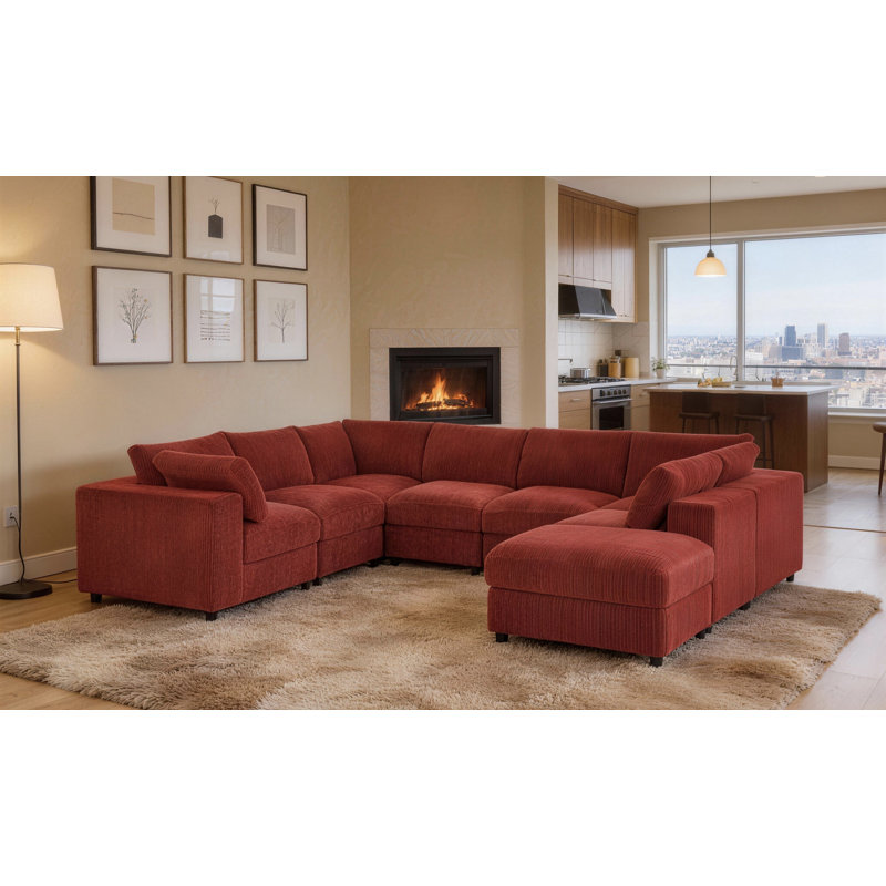 Aneea 167.5" Wide Reversible Modular Corner Sectional with Ottoman, Christmas Red, 33" H x 160" W x 104" D