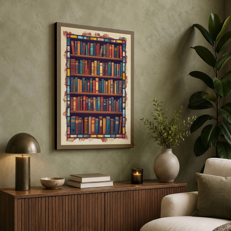 Bookshelf in Colour Modern - Wrapped Canvas, 36x24 - 91.4 x 61.0 cm, Cream Border