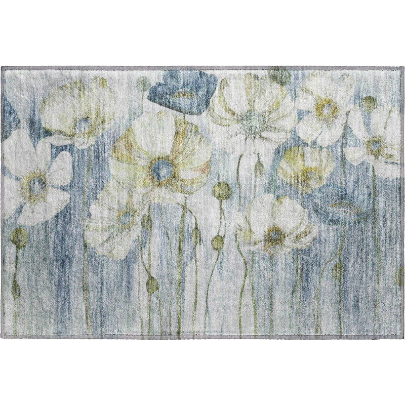 Tapis bleu Prisco lavable à la machine de qualité supérieure, Rectangle 1 pi 8 po x 2 pi 6 po