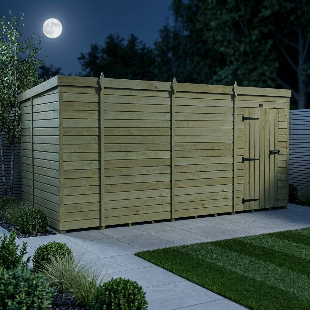 Total Sheds 14ft x 6ft Pent Garden Shed - Single Door - No Windows - Pressure Treated Timber - UK Manufactured