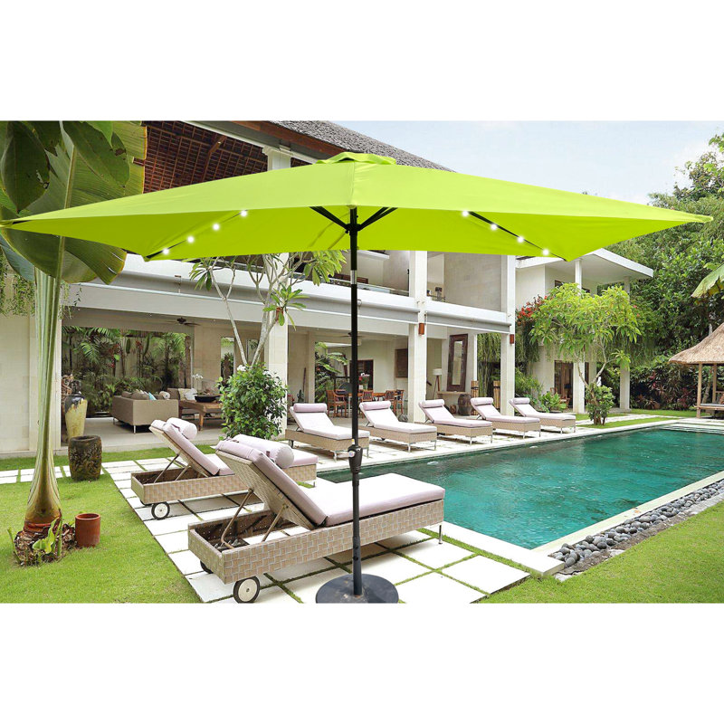 Parasol à DEL 10 pi x 6,5 pi pour patio, manivelle et inclinaison, 26 lumières, jardin rectangulaire 10 pi 6,5 pi, manivelle, piscine inclinable