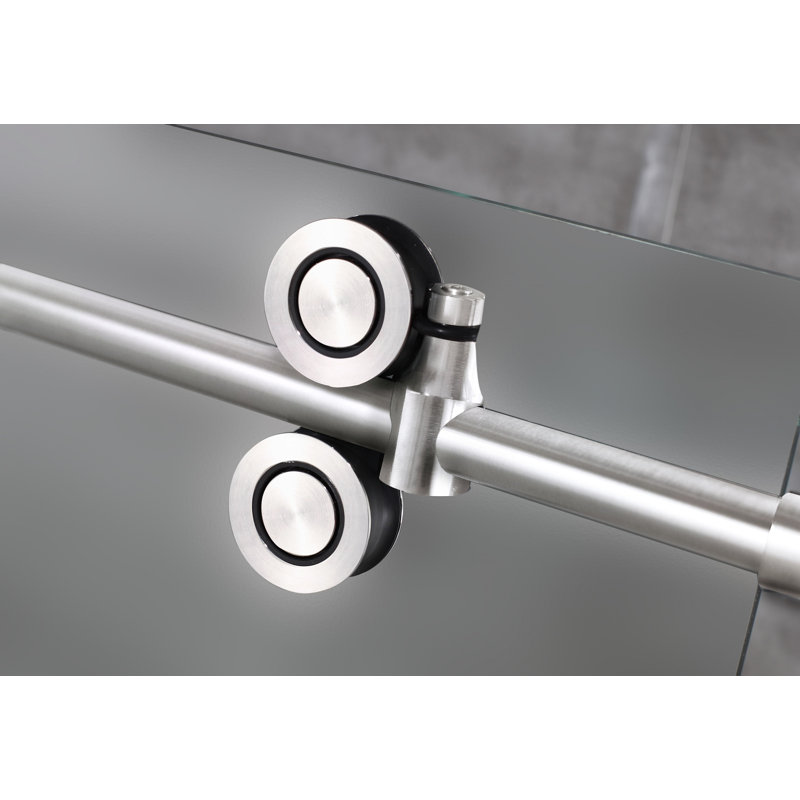 Langham 77.5" H Single Sliding Frameless Shower Door, Right, Stainless Steel