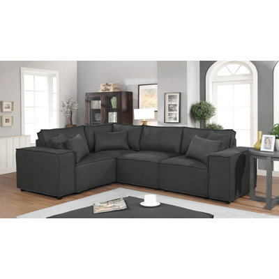 Canapé modulaire avec repose-pieds en lin gris foncé 99 po Melrose