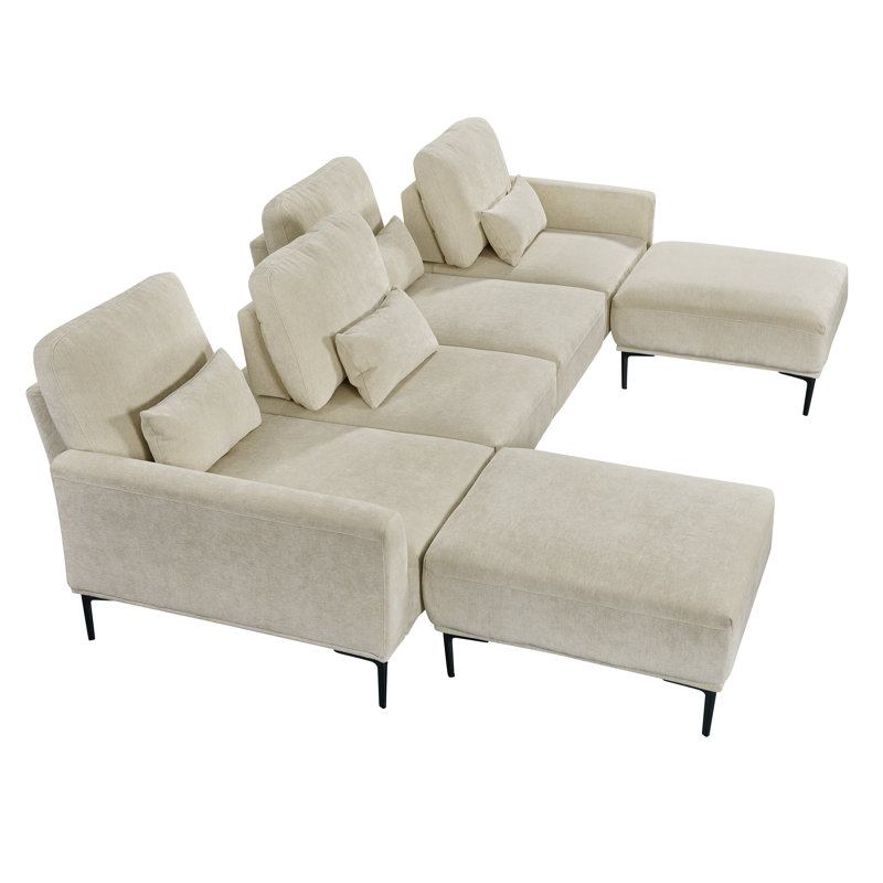Canapé modulaire rembourré 6 pièces pour salon, Chenille beige