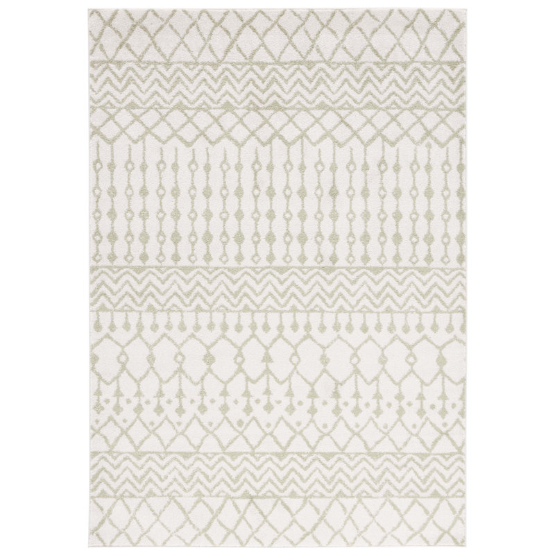 Lorenco Southwestern Machine Made Power Loom Polypropylene Area Rug in Ivory/Sage, Rectangle 6' x 9'